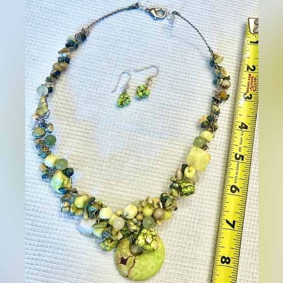 🌞HAND CRAFTED Jewelry Set:Mixed-Media Wire-Wrapped Bauble Necklace & Earrings - Picture 3 of 4